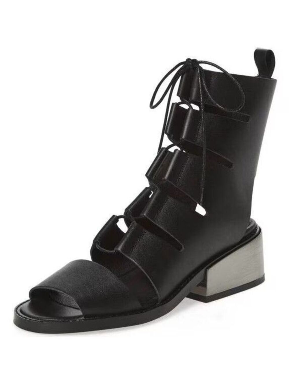Shellys London Crozet Black Leather Tall Lace-Up Sandal  7.5